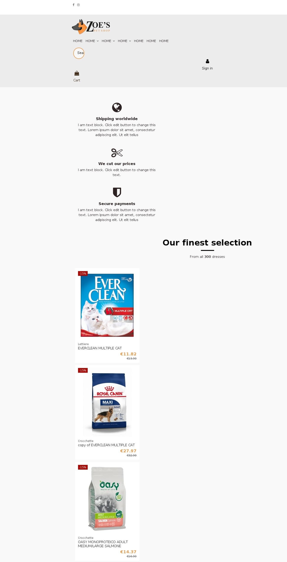 zoespetshop.com — Shopify storefront screenshot