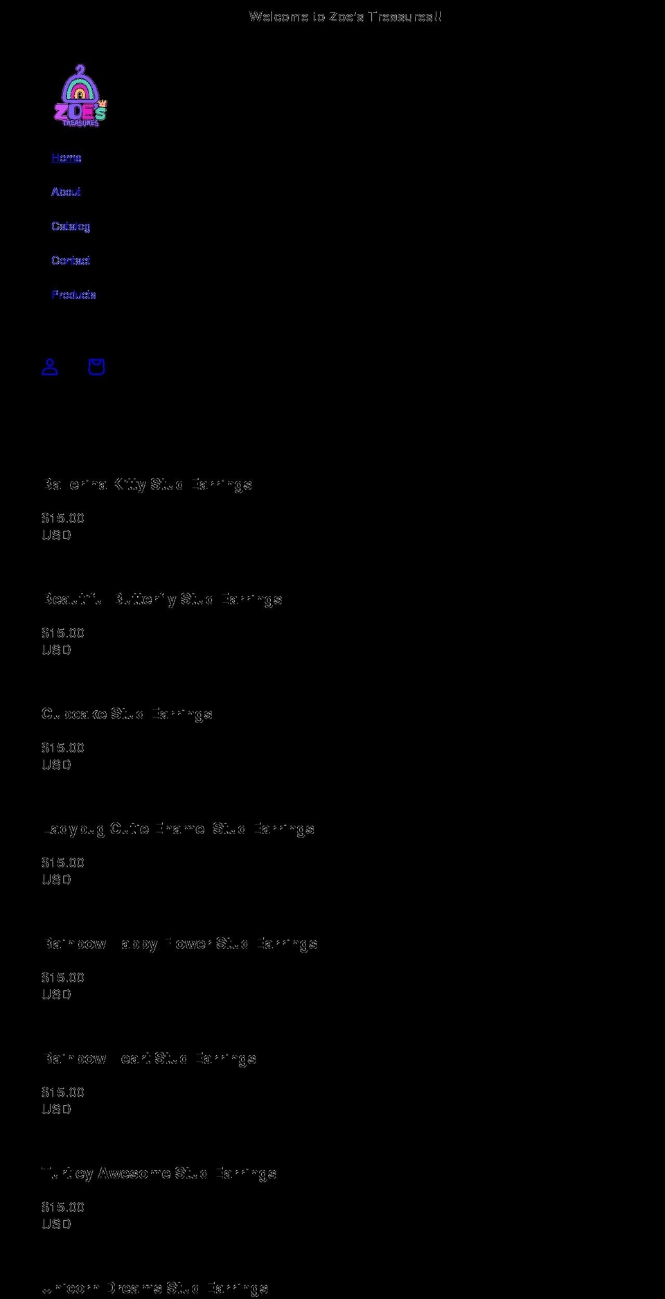 zoestreasures.com shopify website screenshot