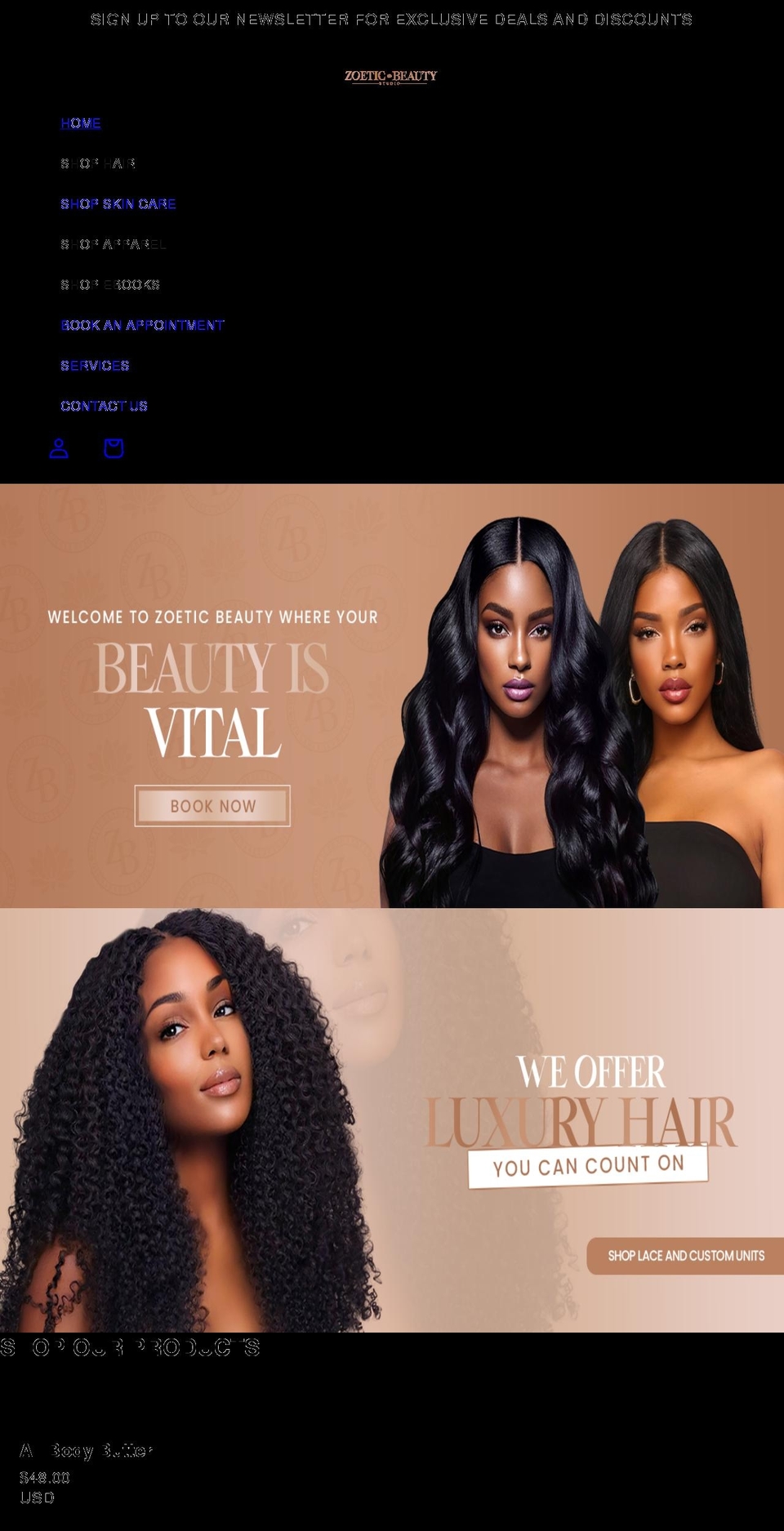 zoeticbeauty.com shopify website screenshot
