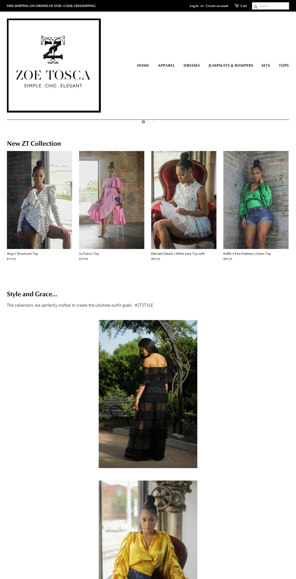 zoetosca.com — Shopify storefront screenshot