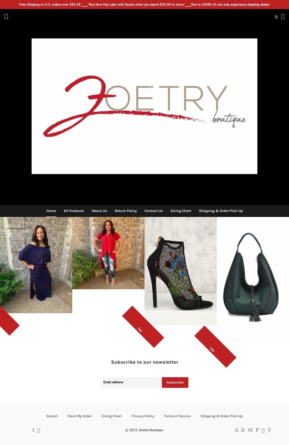 zoetryboutique.com — Shopify storefront screenshot