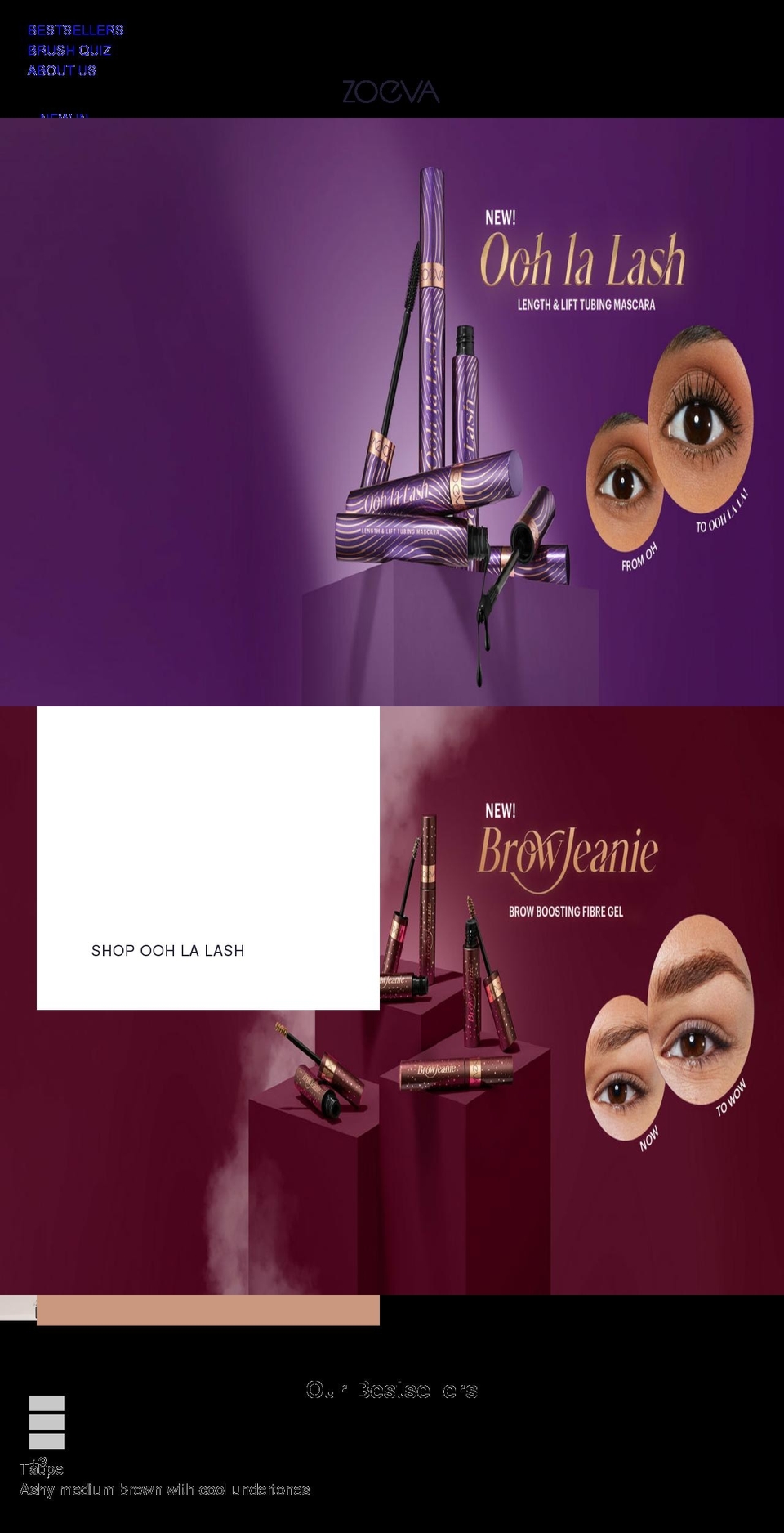 zoevacosmetics.co.uk shopify website screenshot