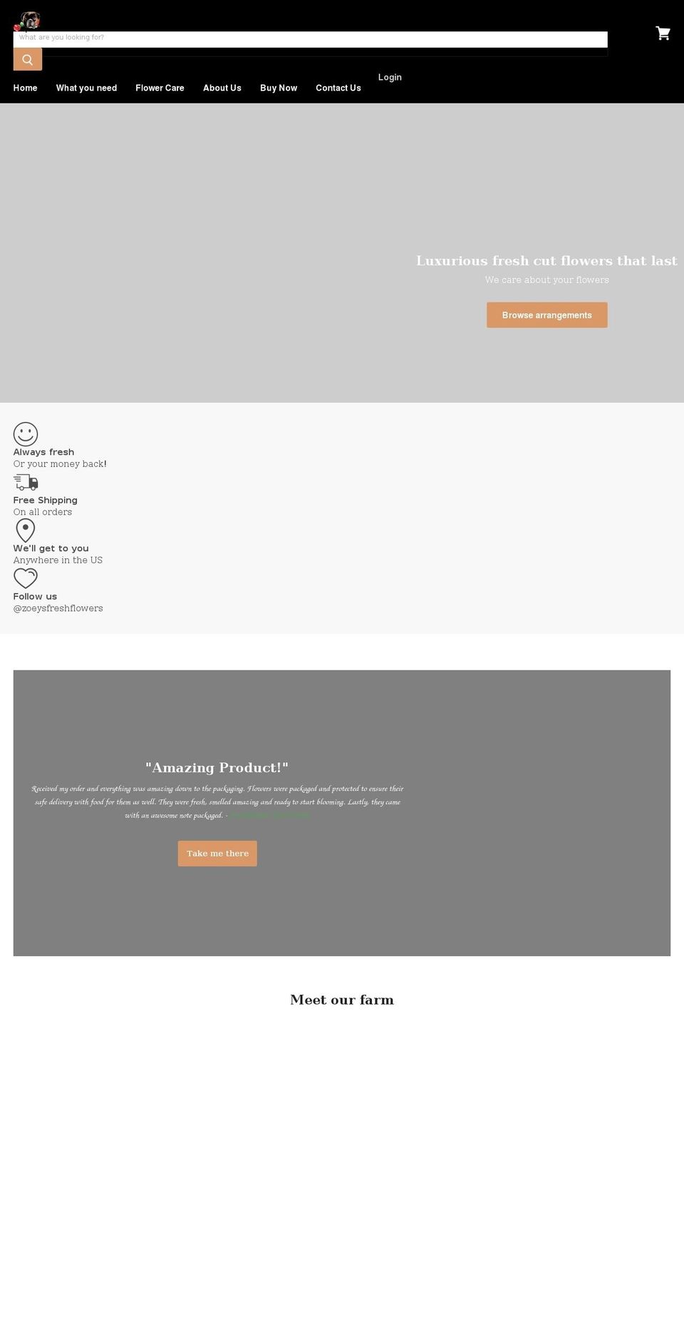 zoeysfreshflowers.com shopify website screenshot