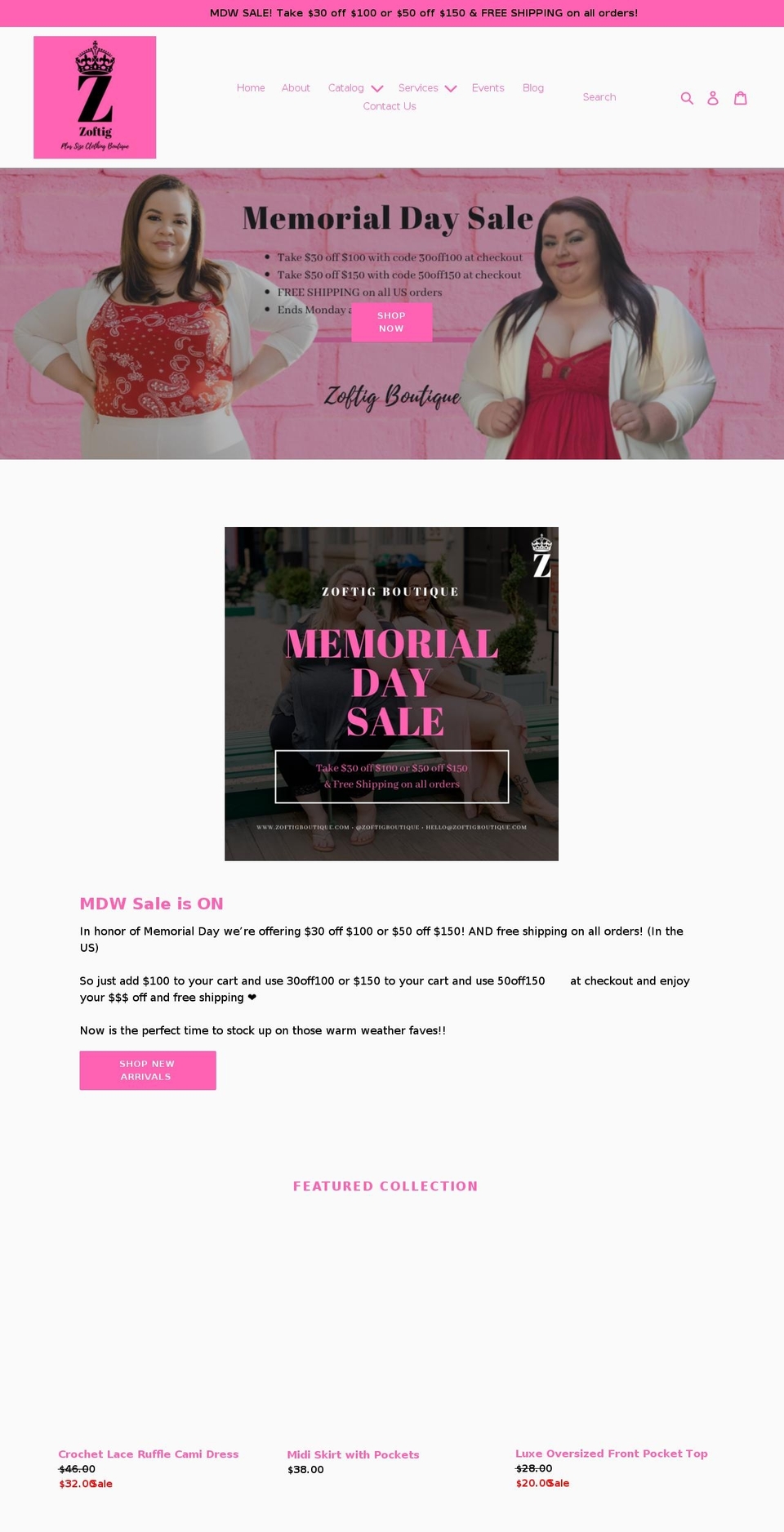 zoftigboutique.com shopify website screenshot