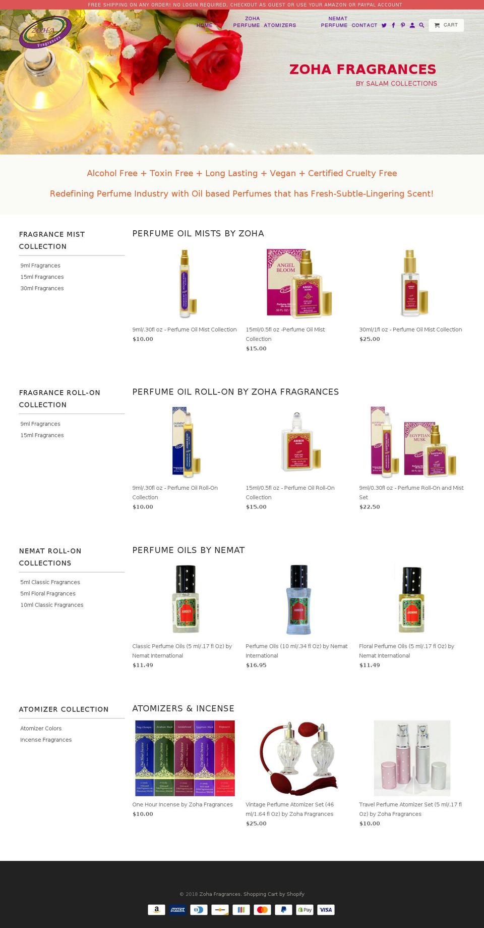 zohafragrances.com shopify website screenshot