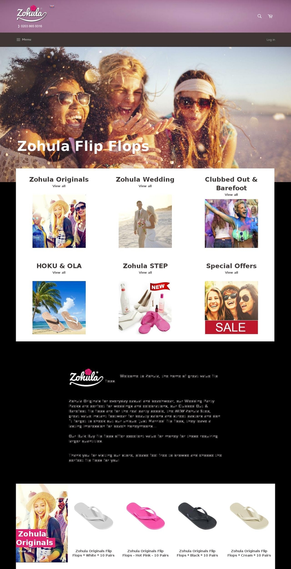 zohulaflipflops.com — Shopify storefront screenshot