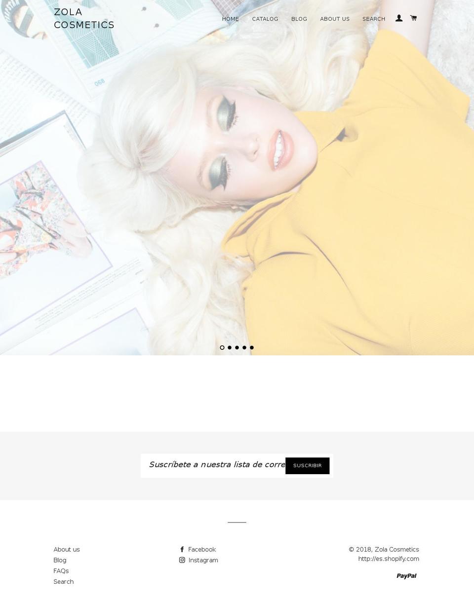 zolacosmetics.net shopify website screenshot