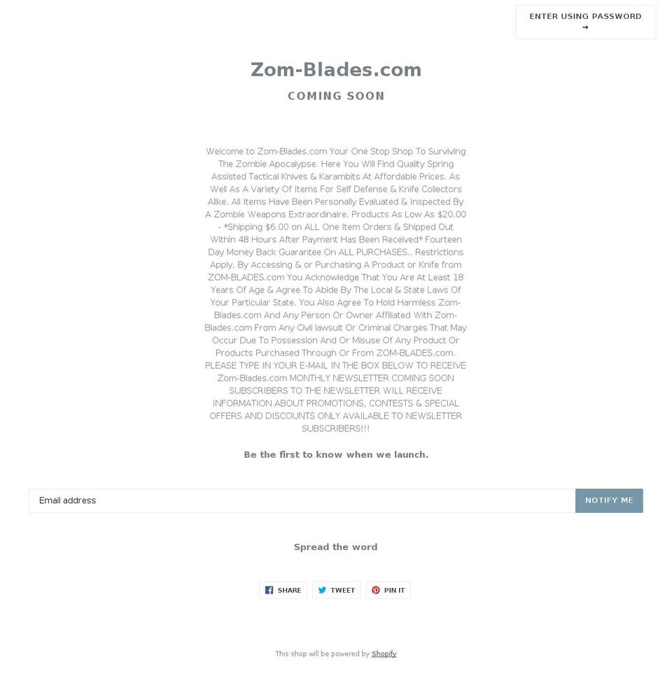 zom-blades.com — Shopify storefront screenshot