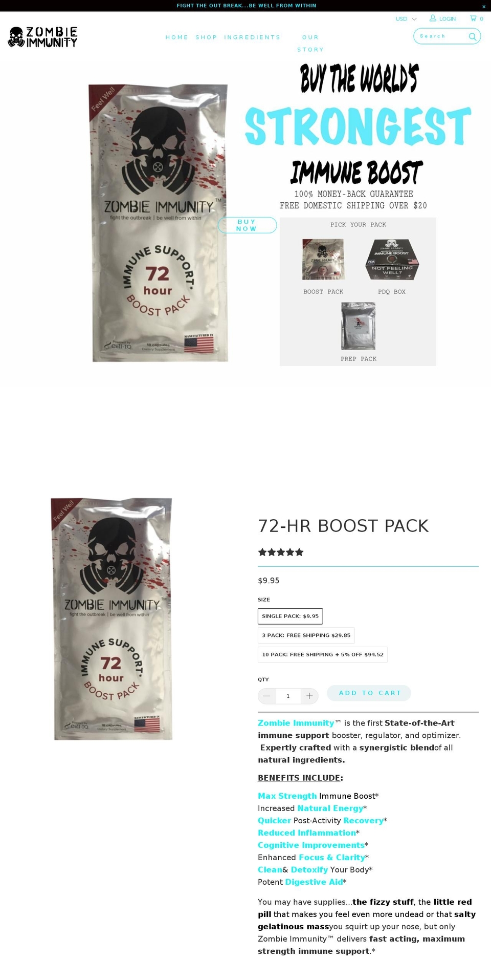 zombieimmunity.com — Shopify storefront screenshot
