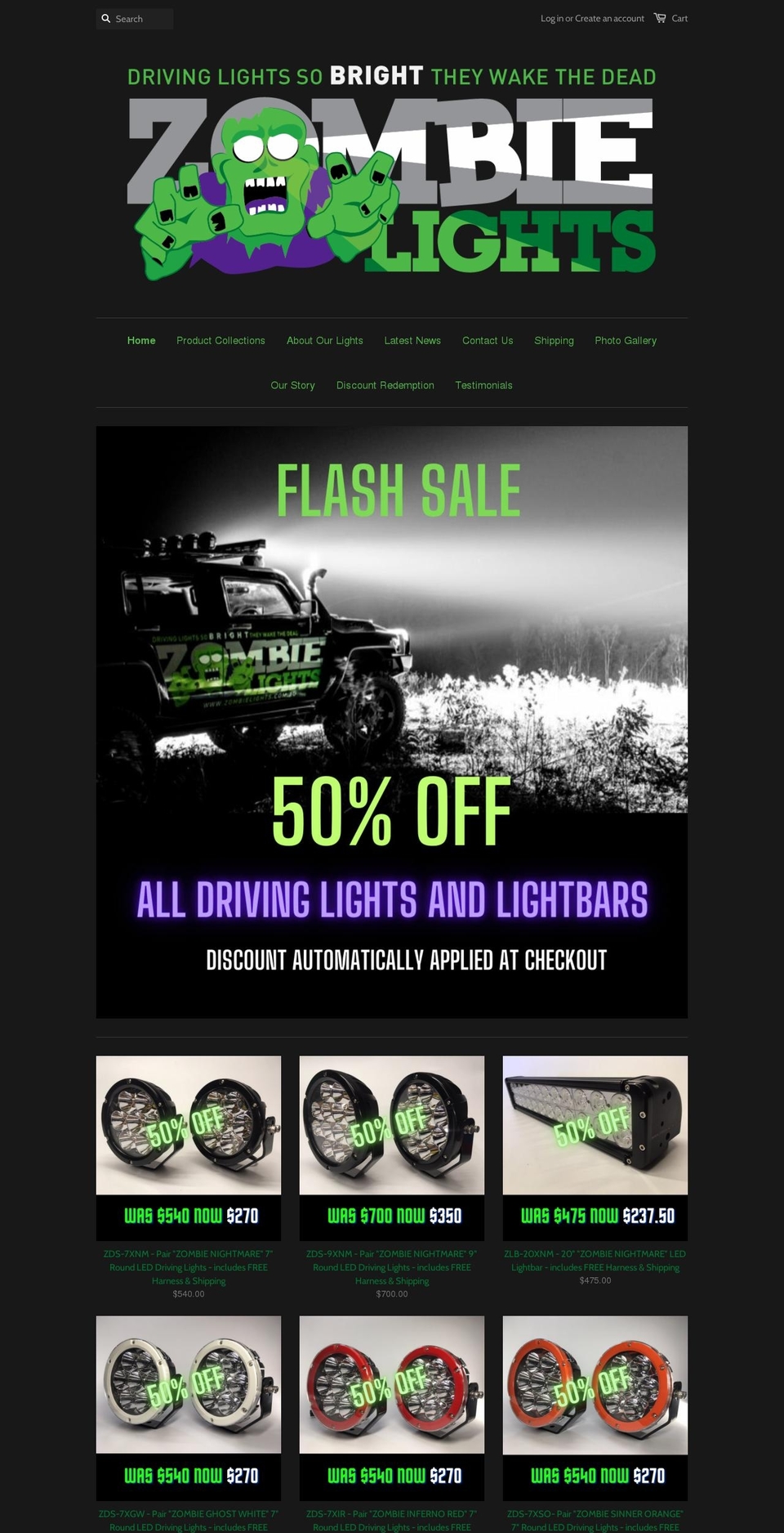 zombielights.com.au shopify website screenshot