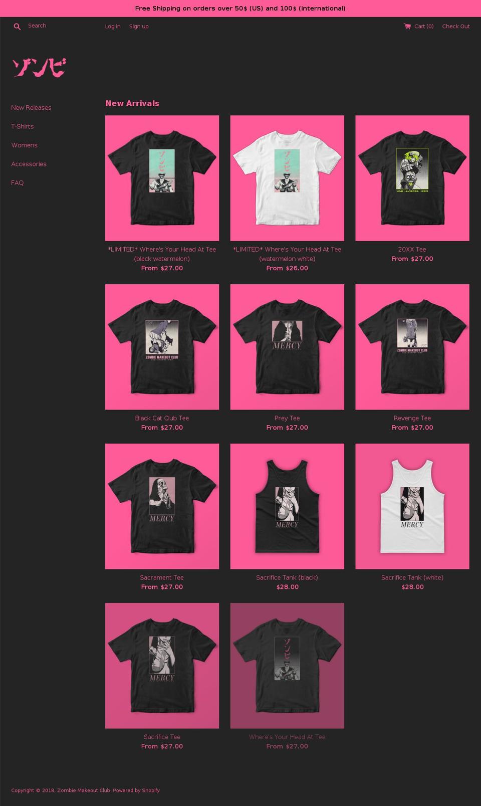 zombiemakeoutclub.com shopify website screenshot