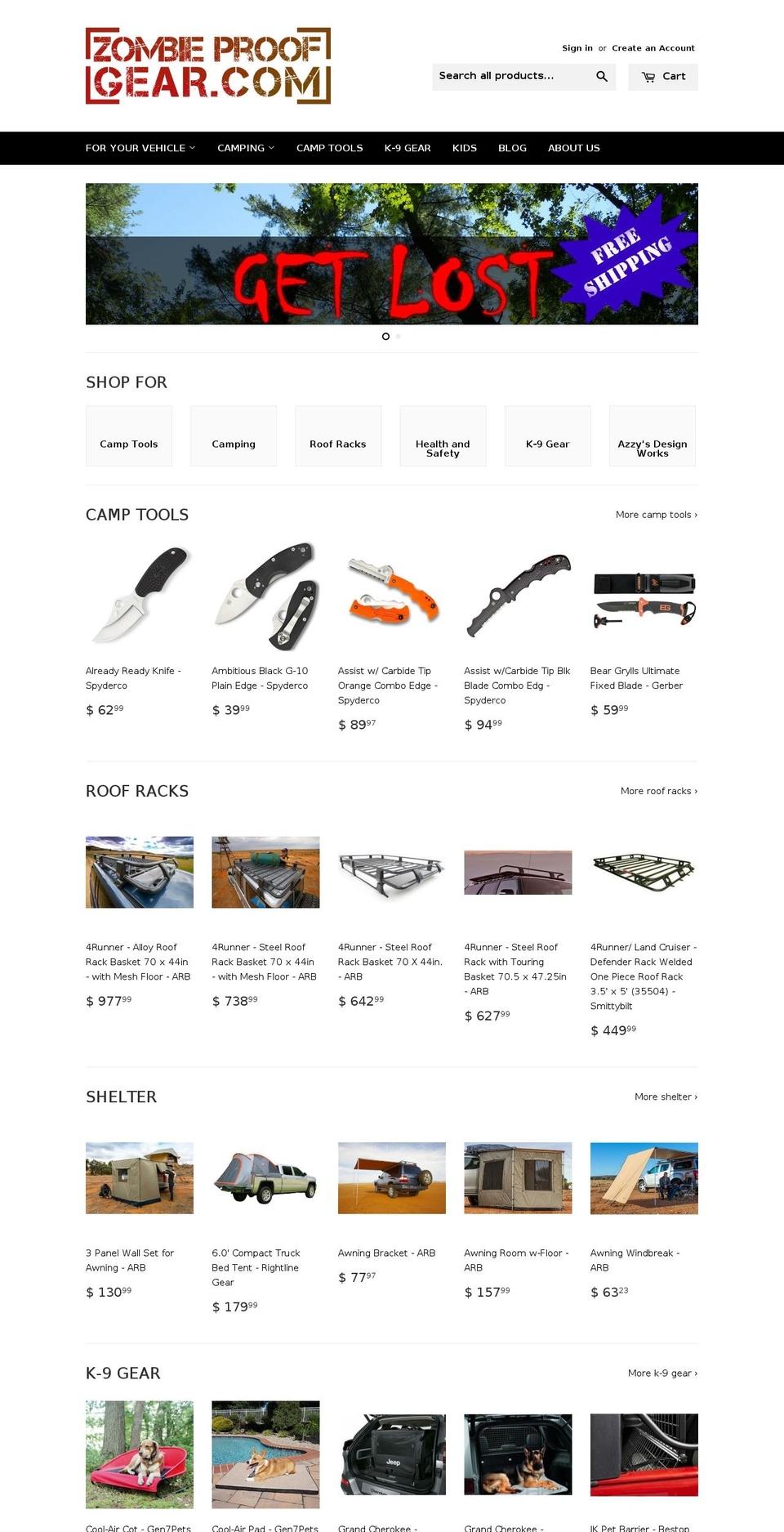 zombieproofgear.com shopify website screenshot