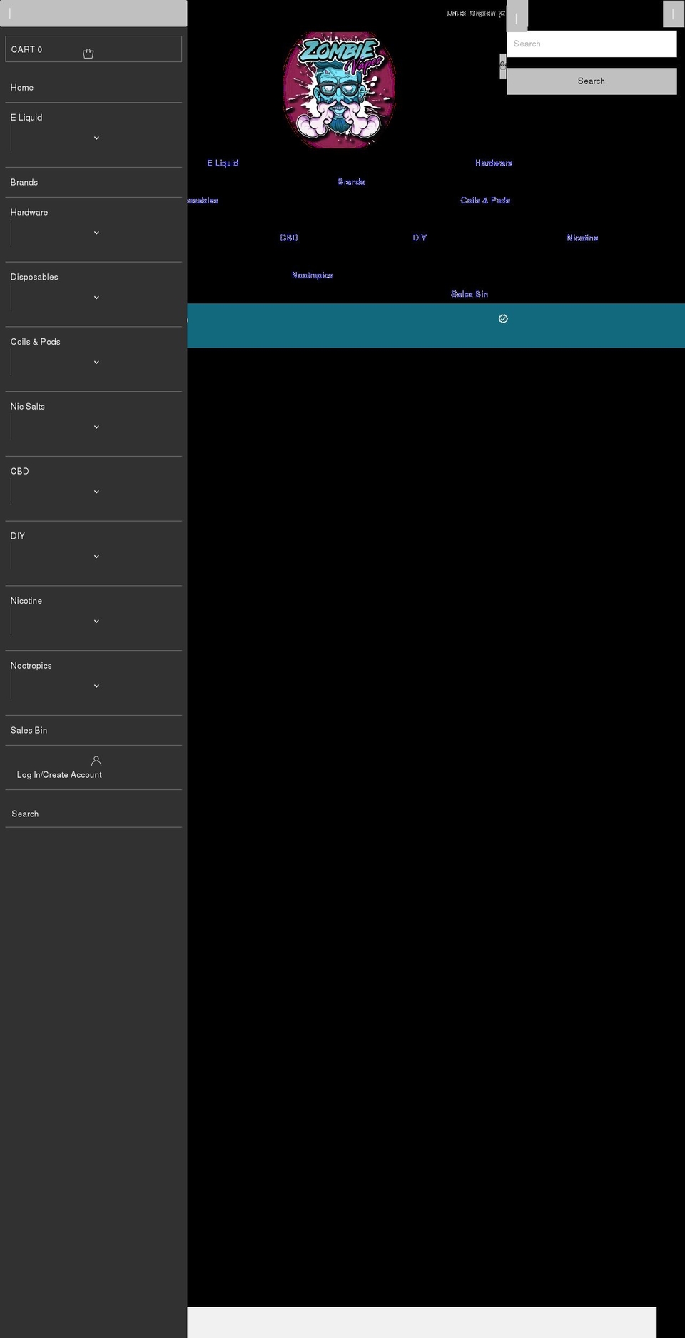 zombievapes.co.uk shopify website screenshot