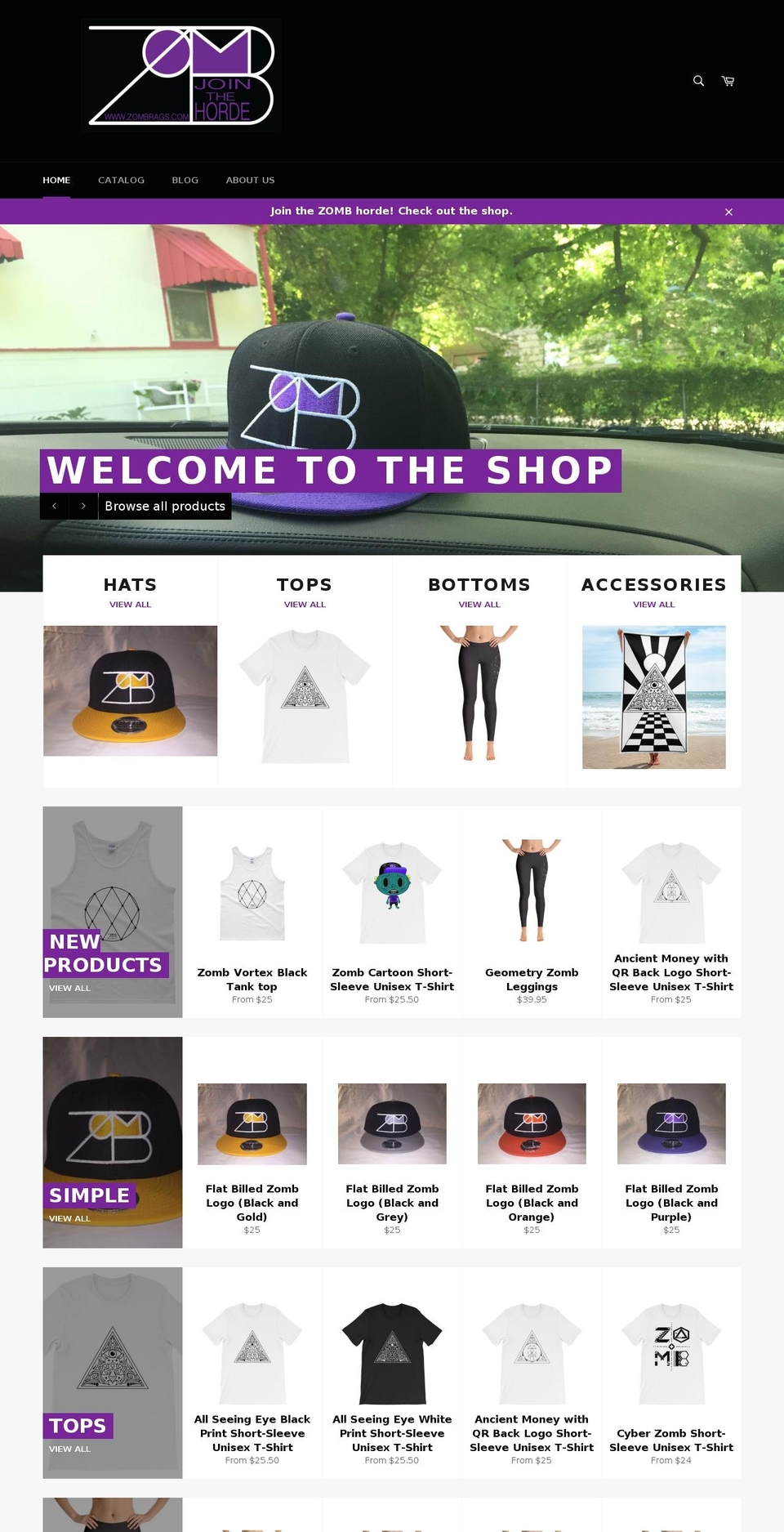 zombrags.com shopify website screenshot
