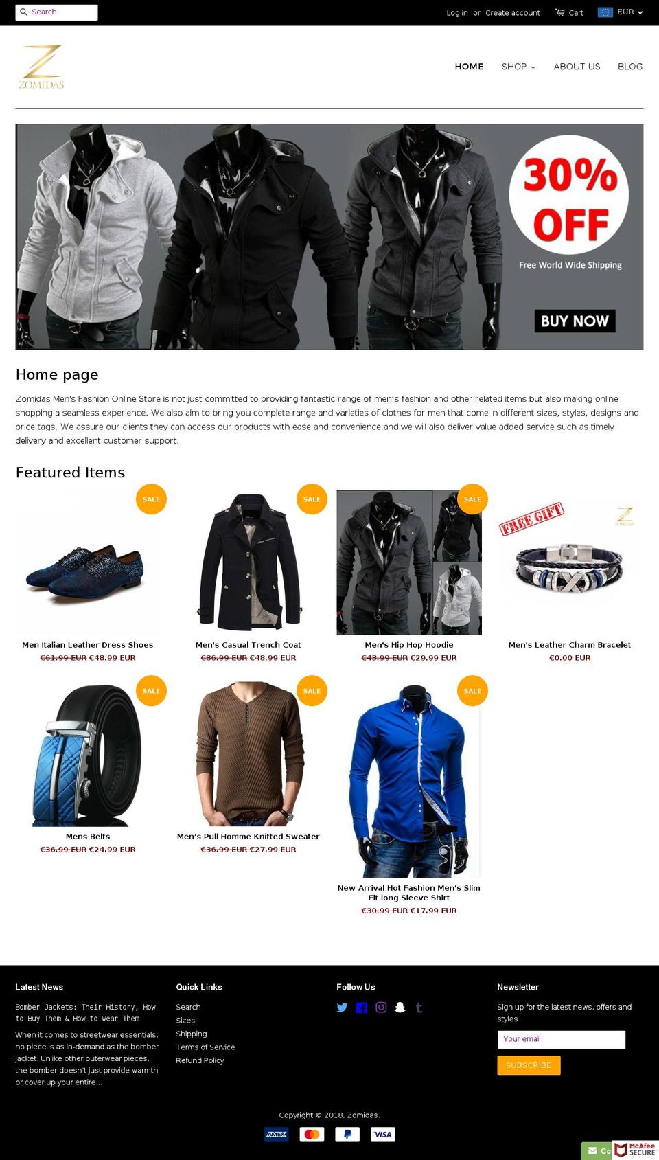 zomidas.com — Shopify storefront screenshot