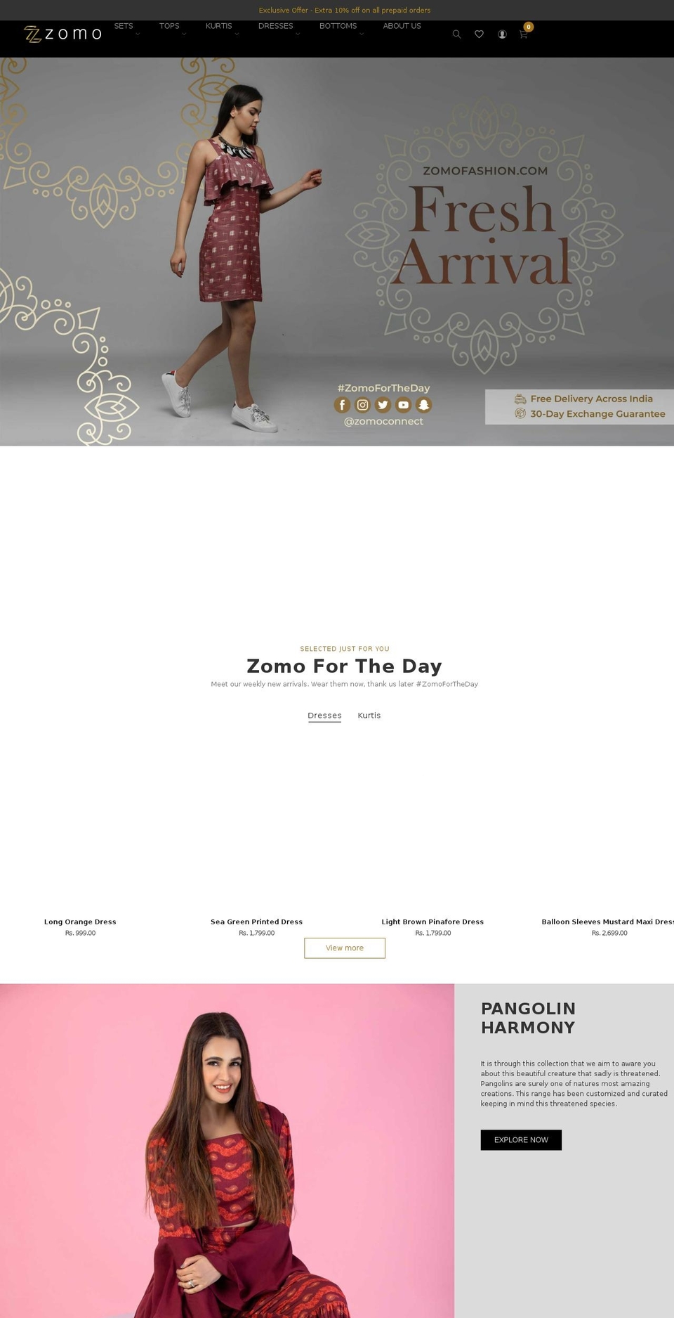 zomofashion.com shopify website screenshot