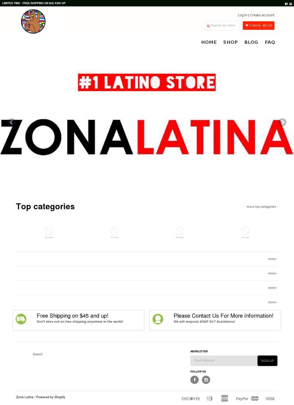 zonalatinastore.com — Shopify storefront screenshot