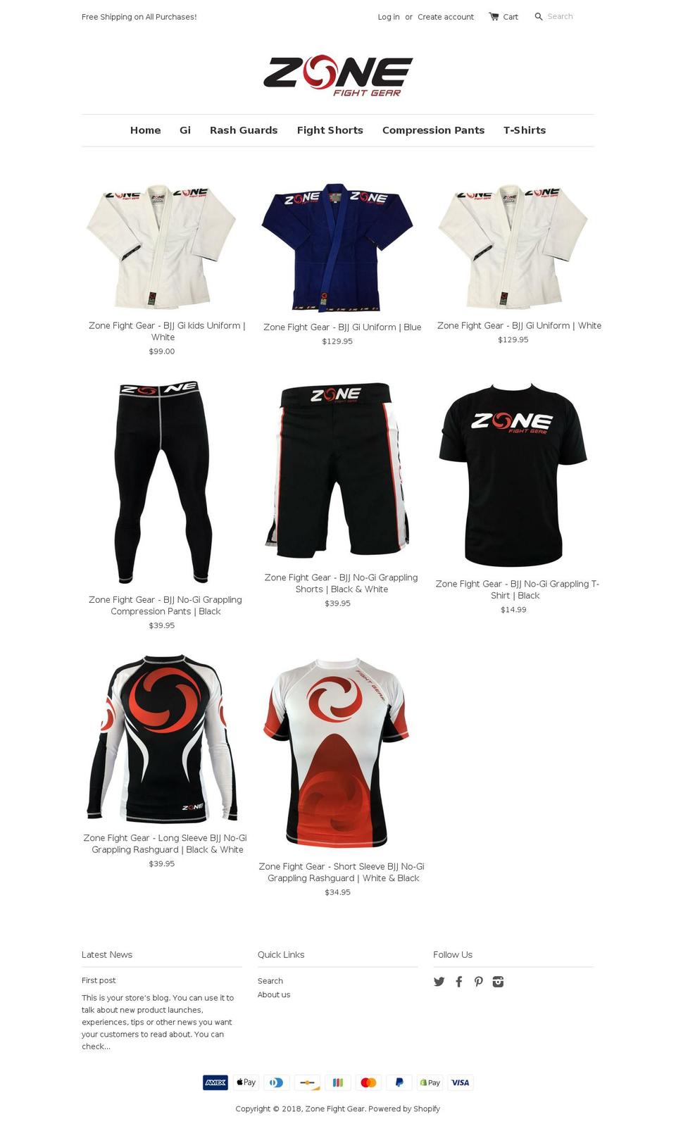 zonefightgear.com — Shopify storefront screenshot