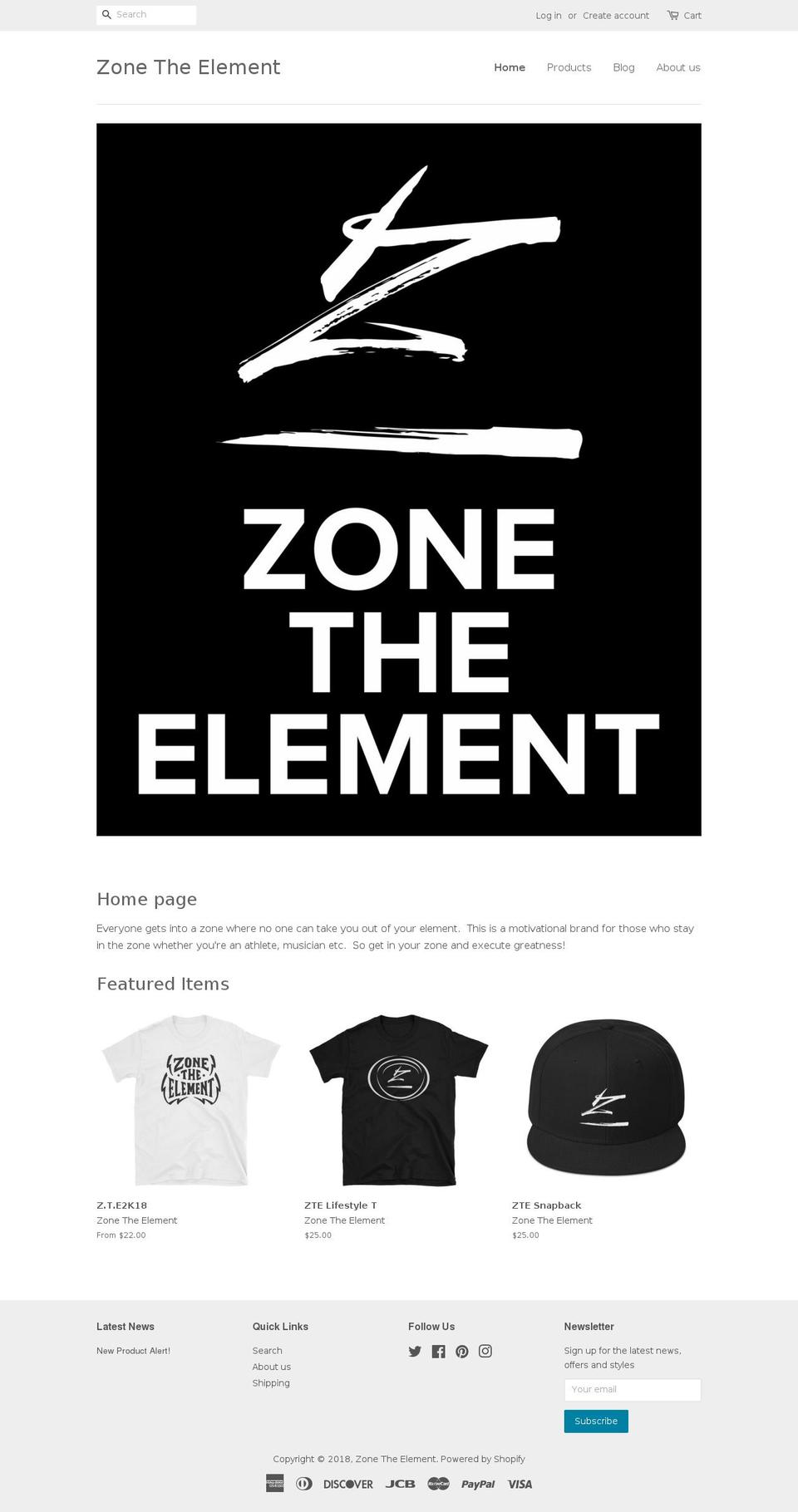 zonetheelement.com shopify website screenshot