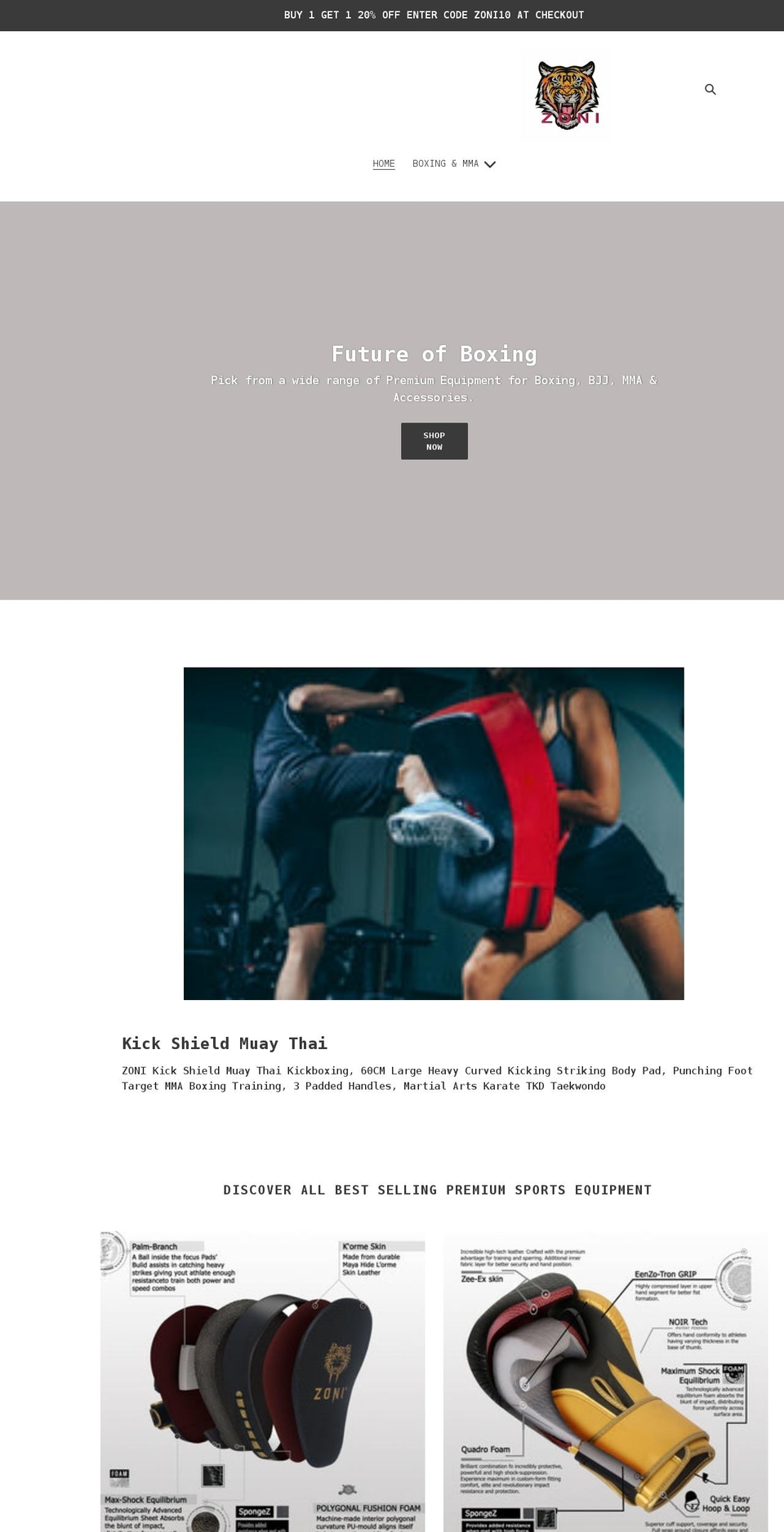 zonisports.com shopify website screenshot