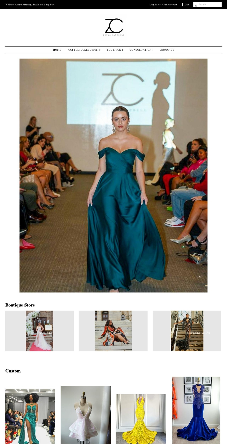 zonyacampbell.com shopify website screenshot