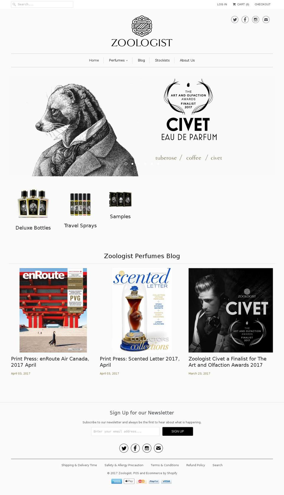 zoologistperfume.com shopify website screenshot