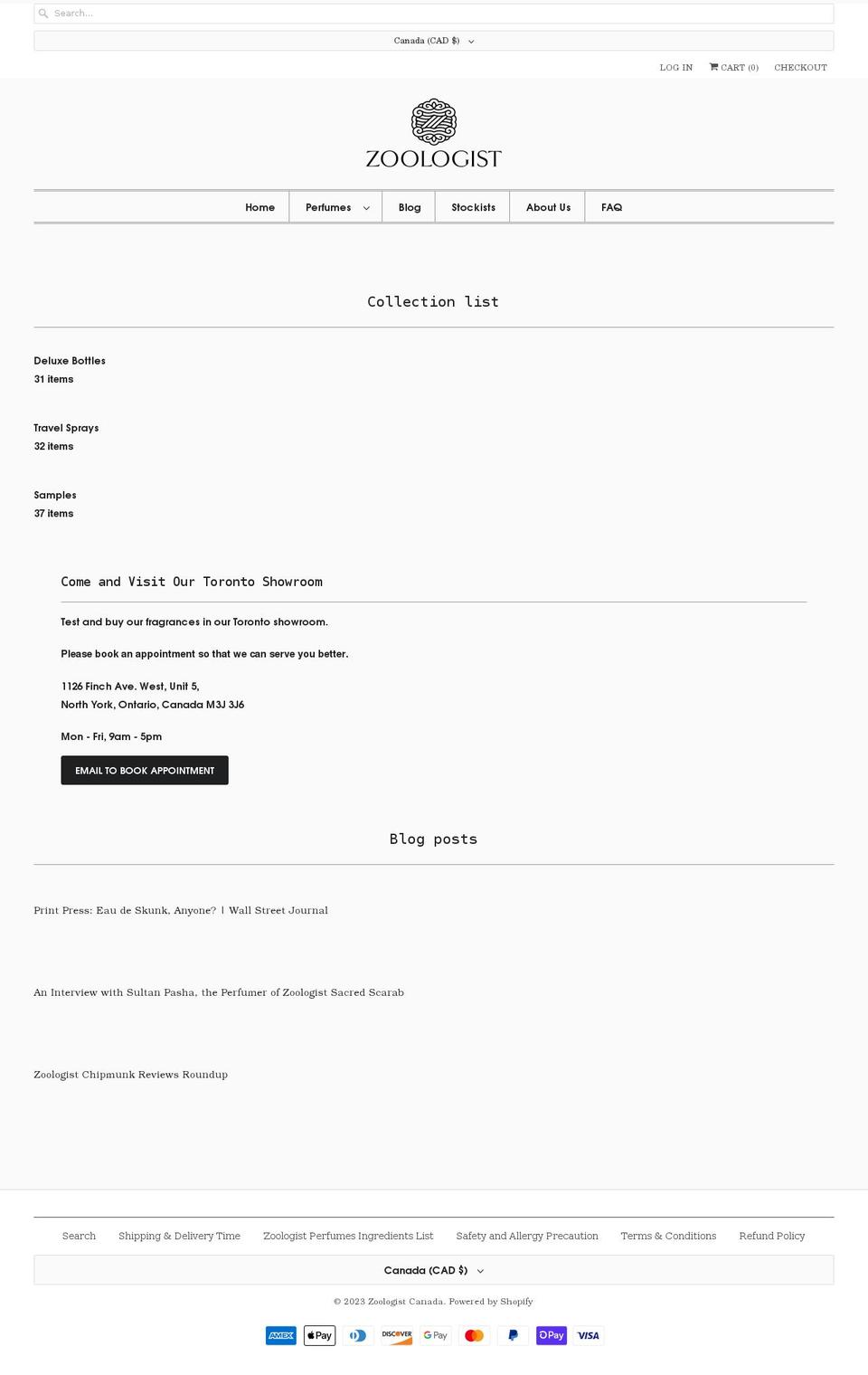 zoologistperfumes.ca shopify website screenshot