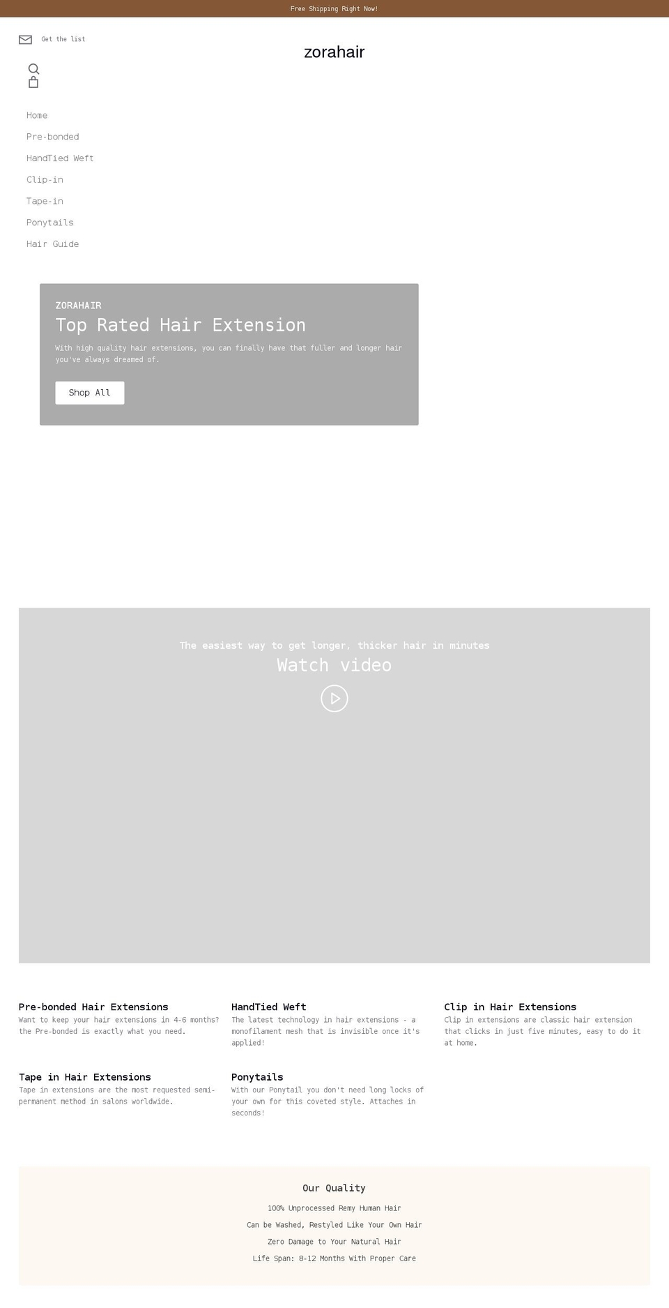 zorahair.com shopify website screenshot