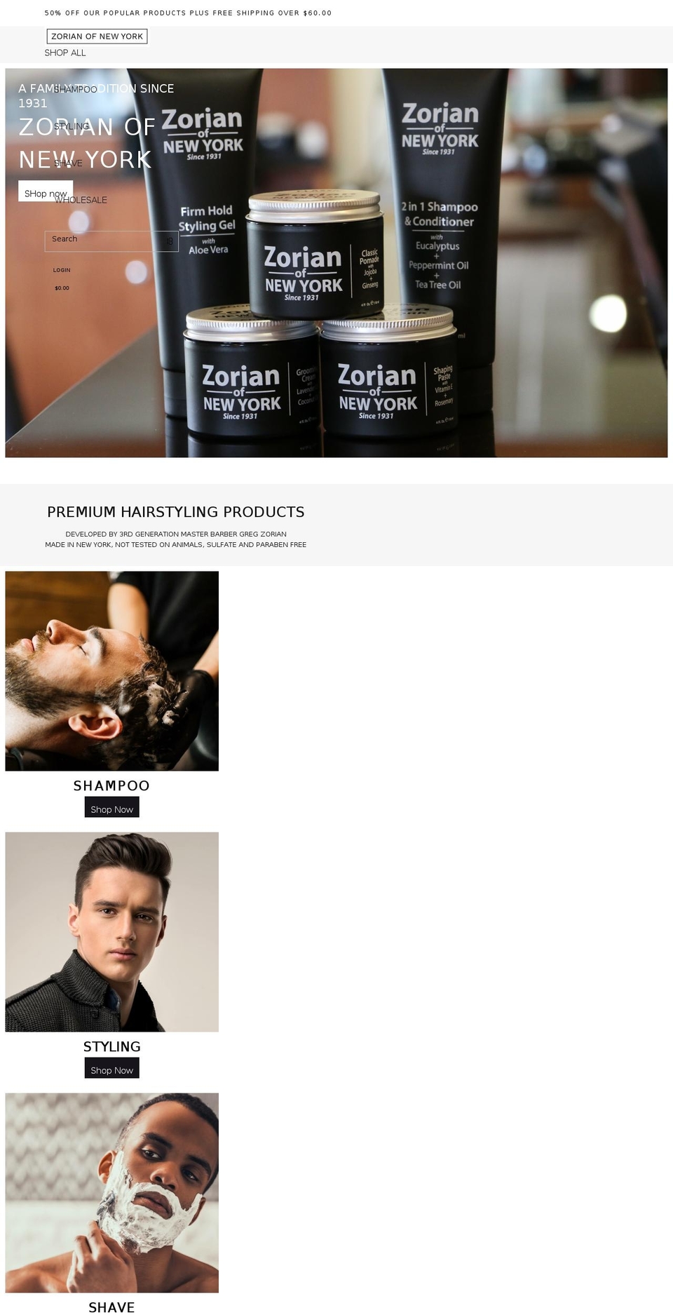 IC Theme® v Shopify theme site example zorianofnewyork.com