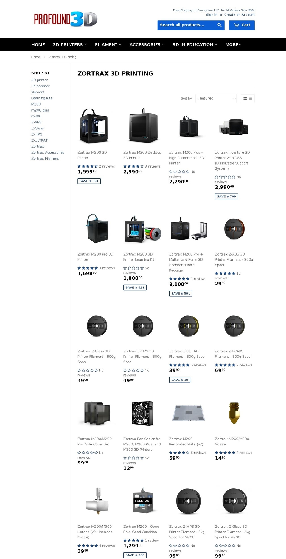 zortraxamerica.com shopify website screenshot