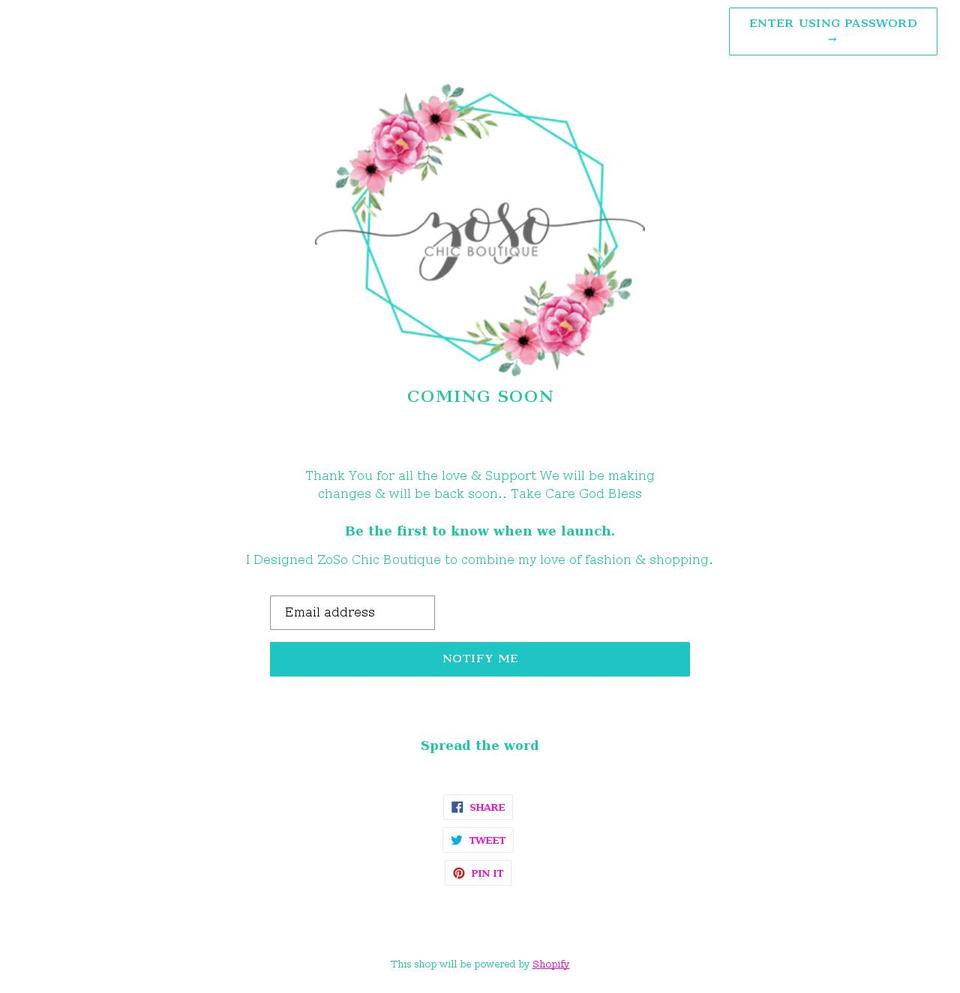zosochicboutique.com shopify website screenshot