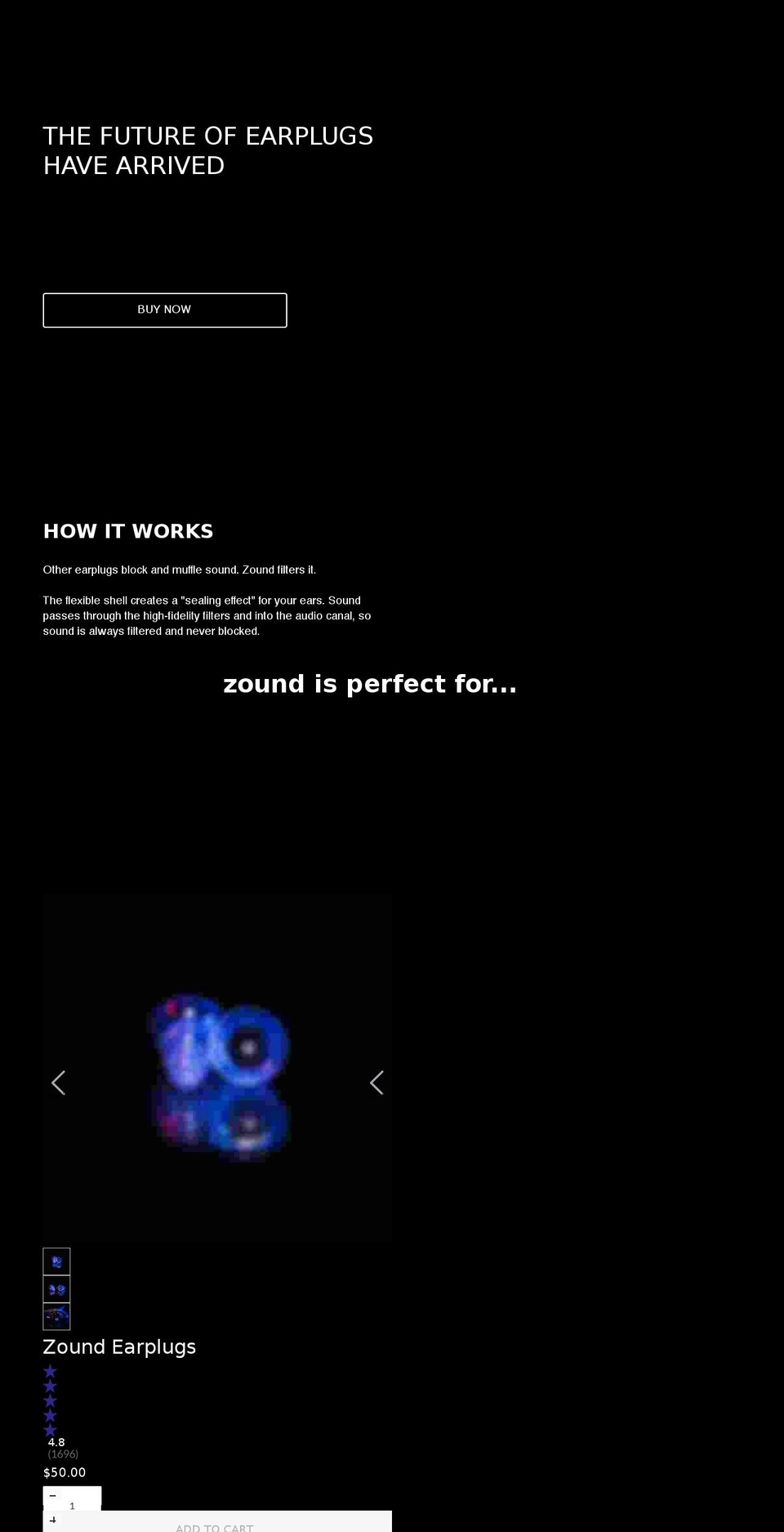 zoundearplugs.com — Shopify storefront screenshot