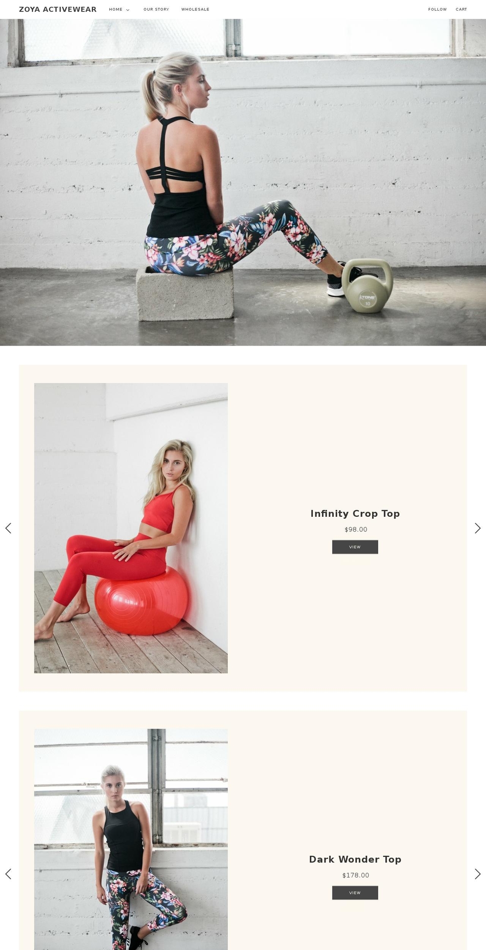 zoyaactivewear.com — Shopify storefront screenshot
