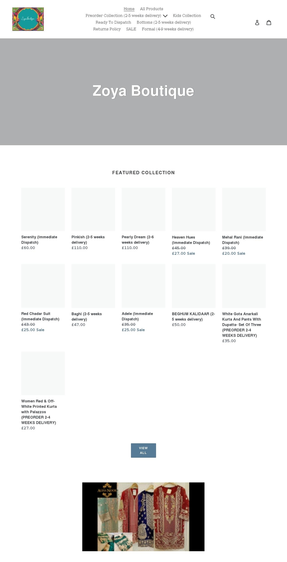 zoyaboutique.com shopify website screenshot