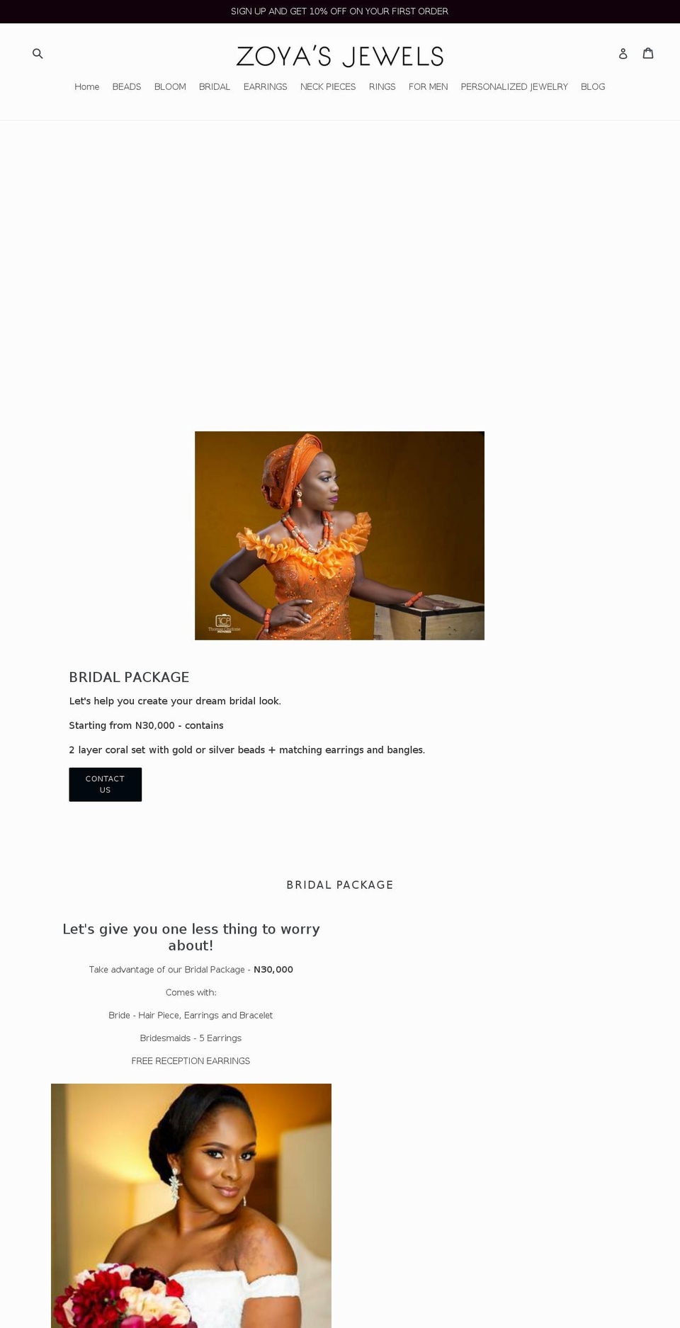 zoyasjewels.com — Shopify storefront screenshot