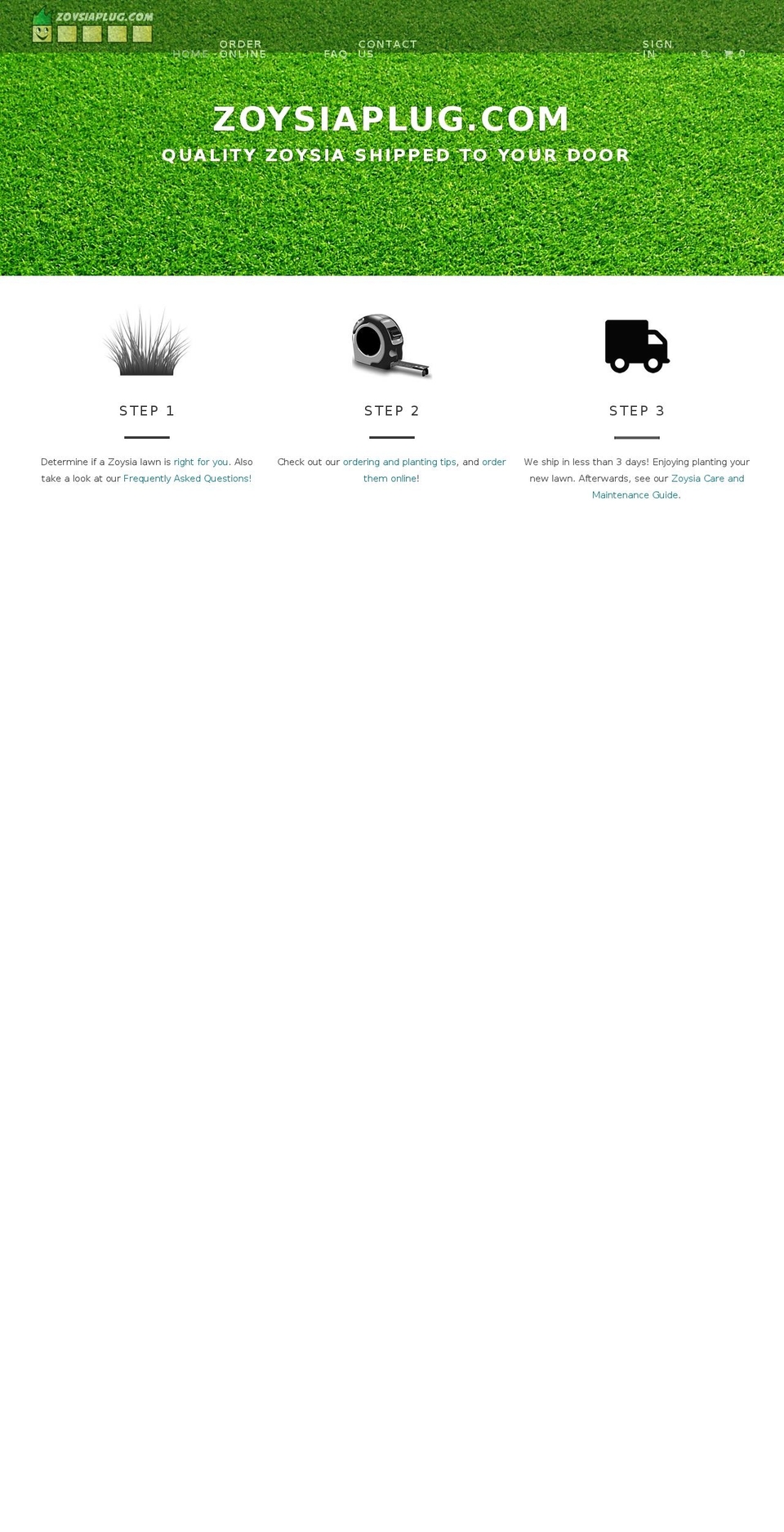 zoysiaplug.com shopify website screenshot