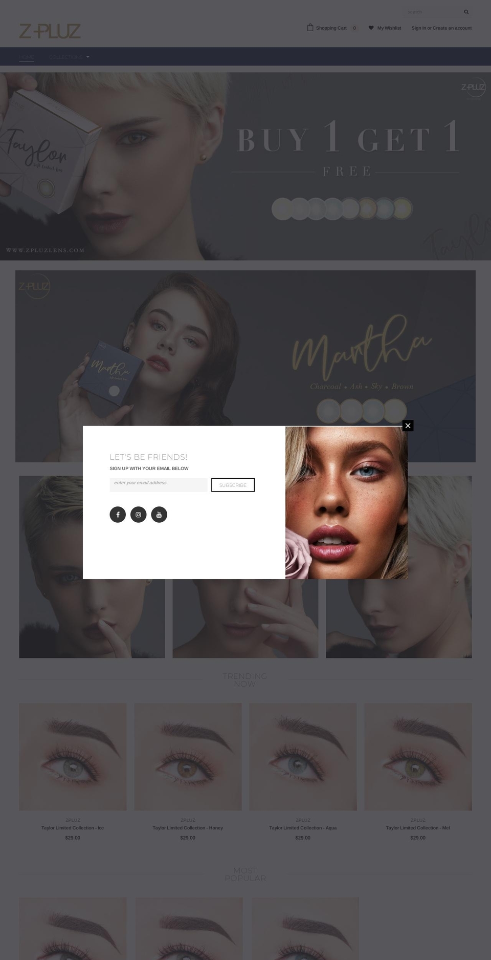 zpluzlens.com shopify website screenshot