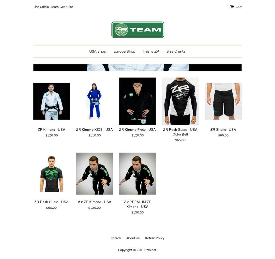 zrwear.com shopify website screenshot