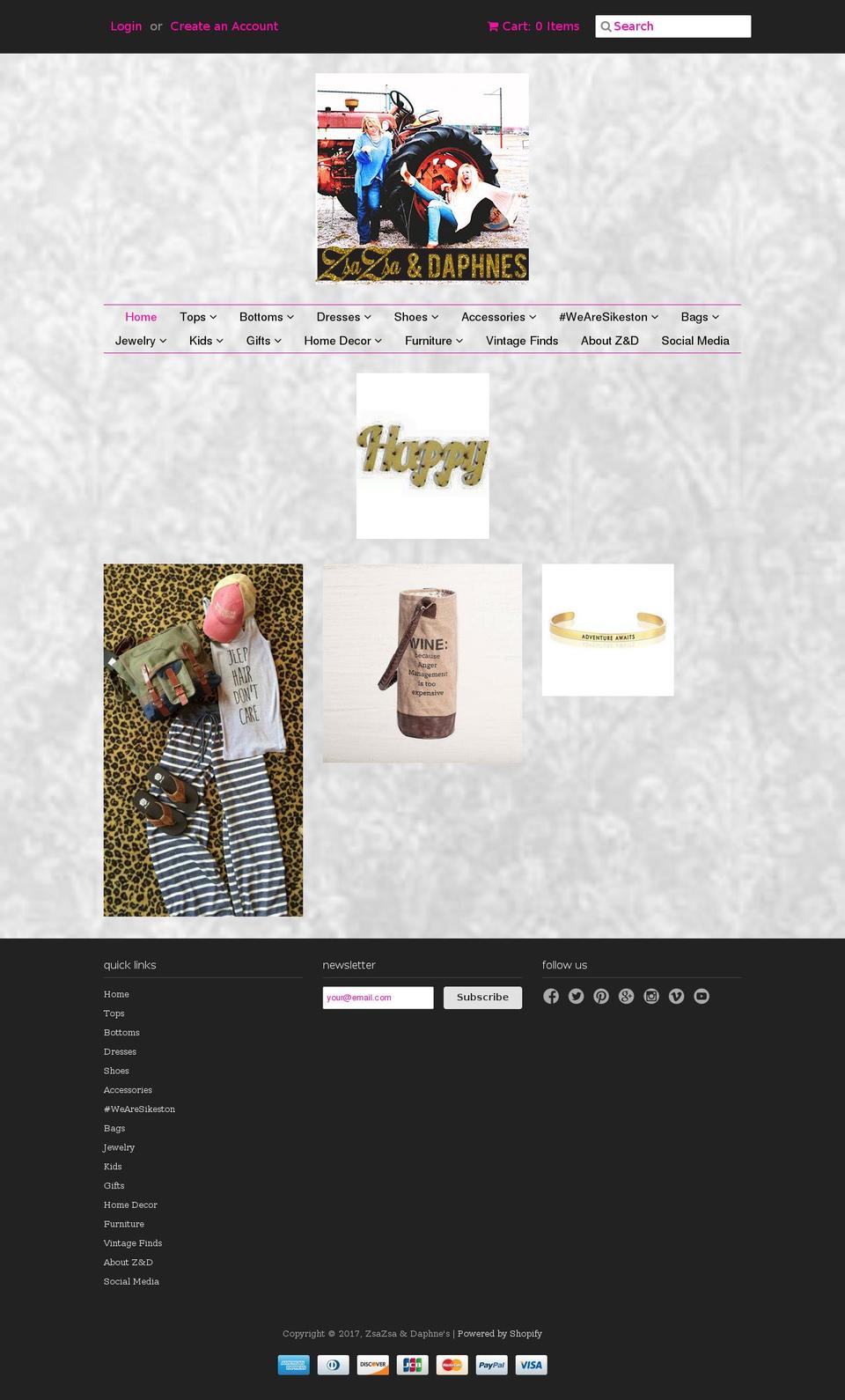 zsazsadaphne.com shopify website screenshot