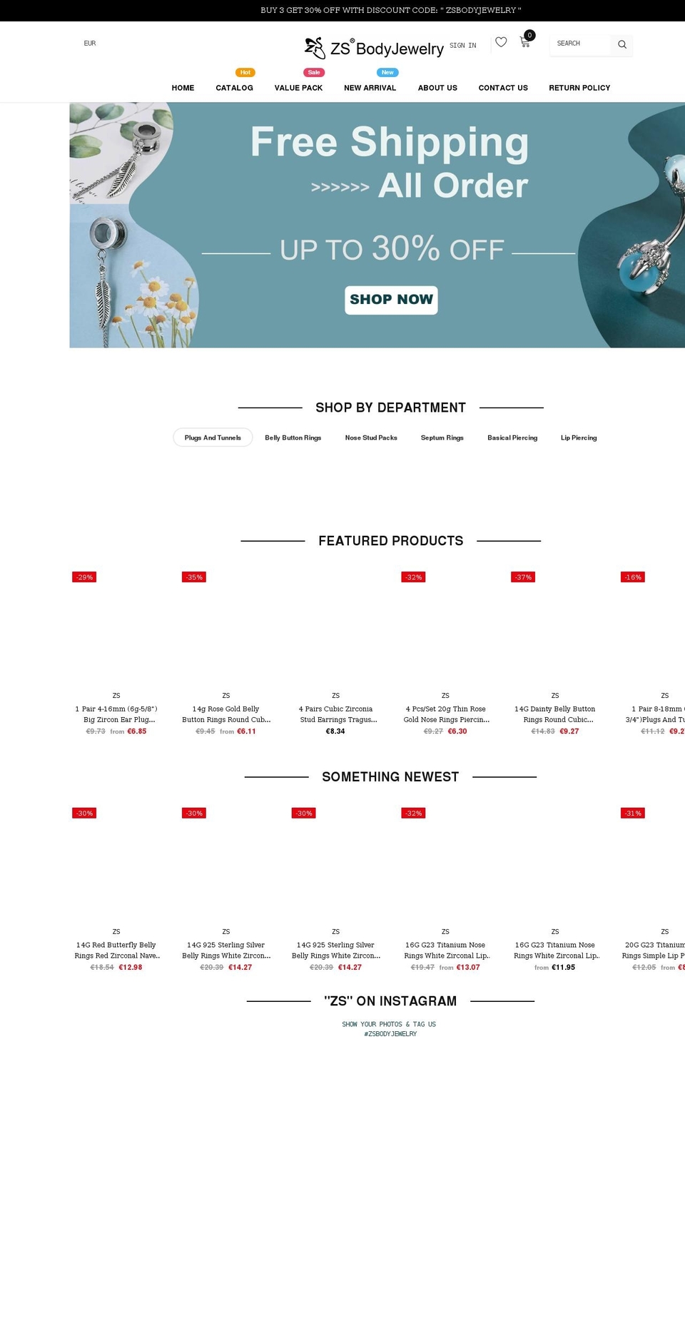 zsbodyjewelry.shop shopify website screenshot