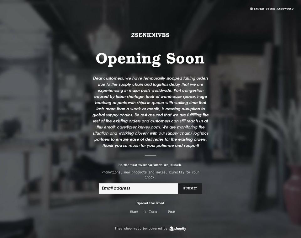 zsenknives.com shopify website screenshot