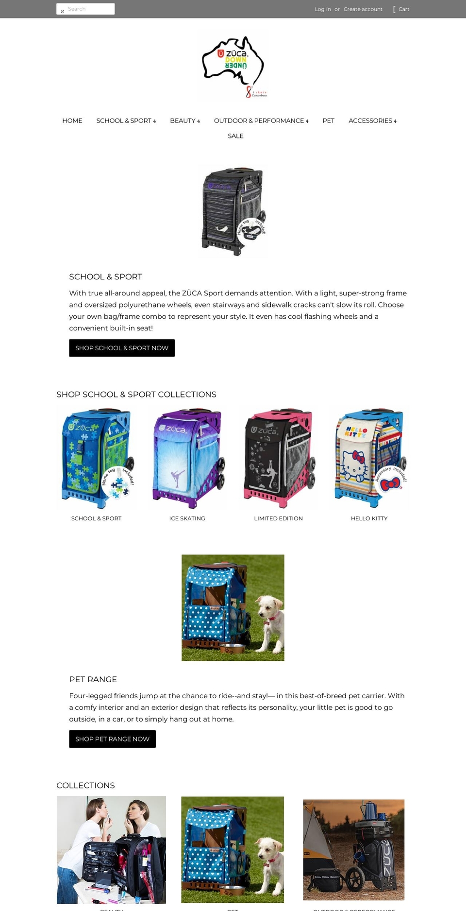 zucadownunder.com.au shopify website screenshot