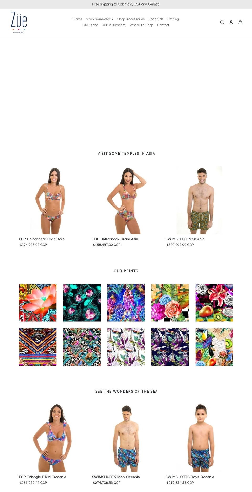 zueswimwear.com shopify website screenshot