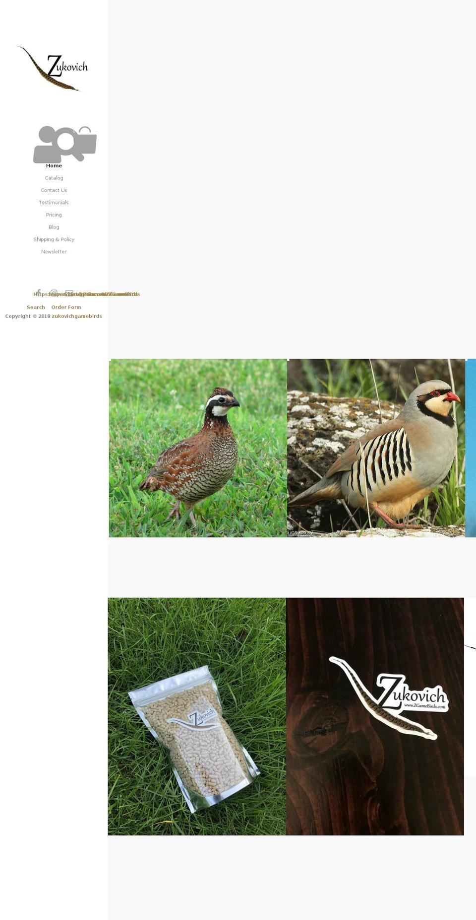 zukovichgamebirds.com — Shopify storefront screenshot