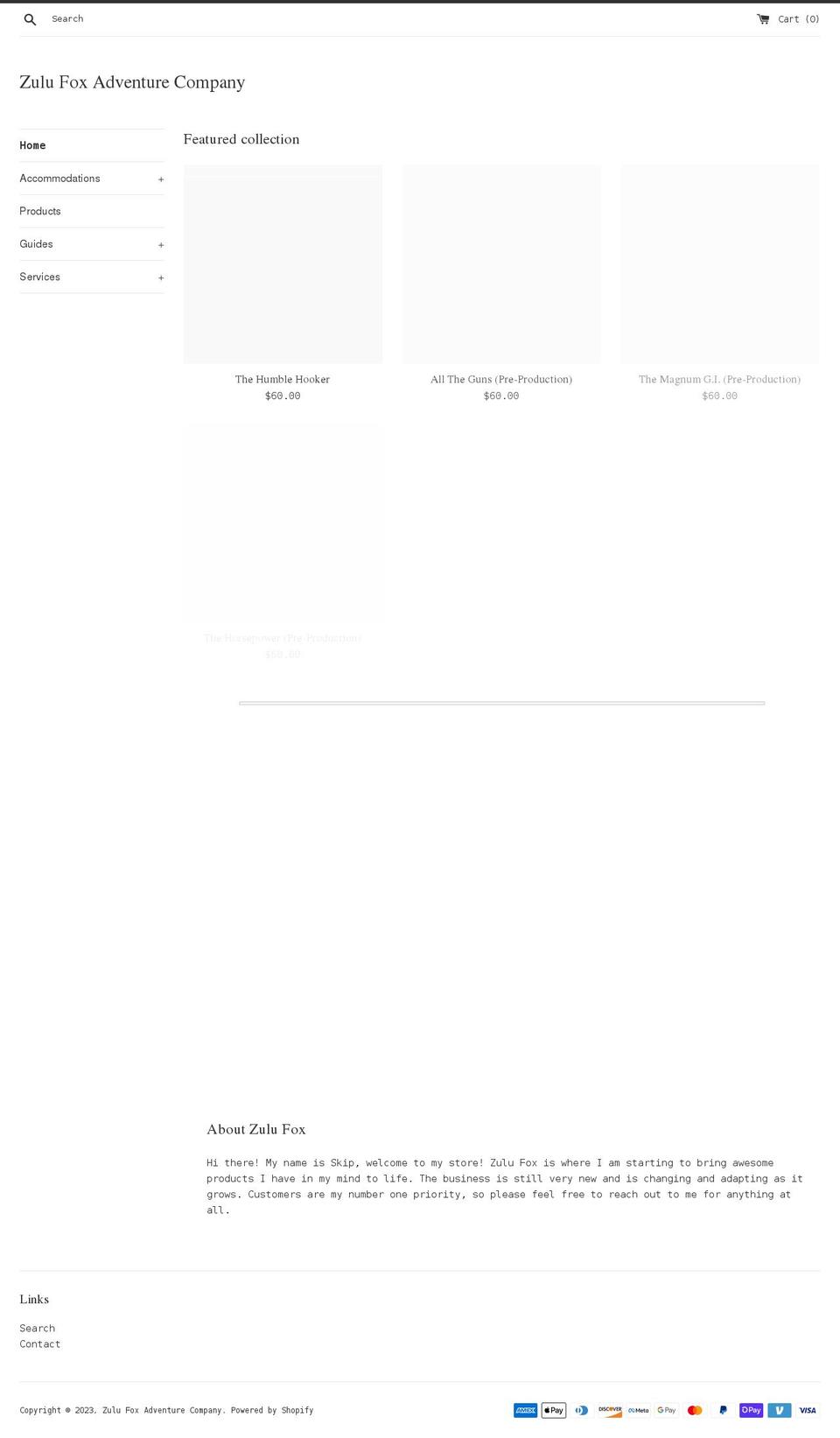 zulu-fox.com shopify website screenshot
