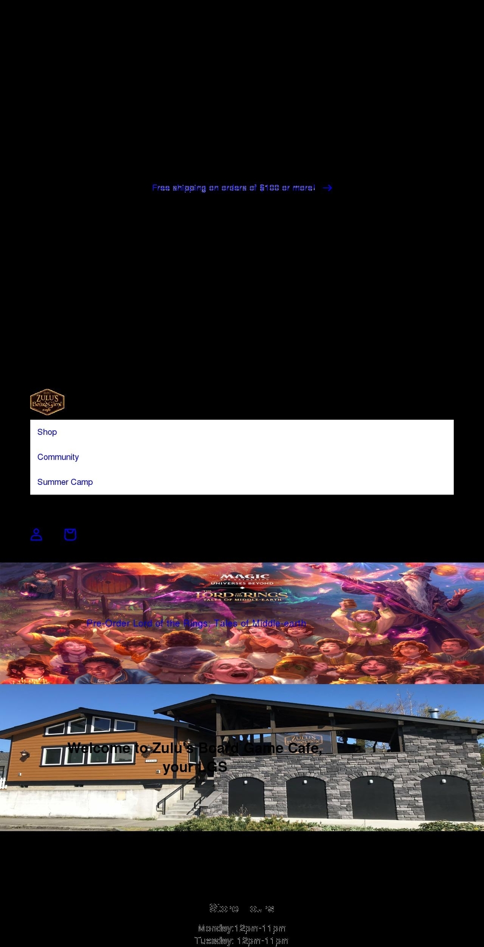 zulusgames.com shopify website screenshot