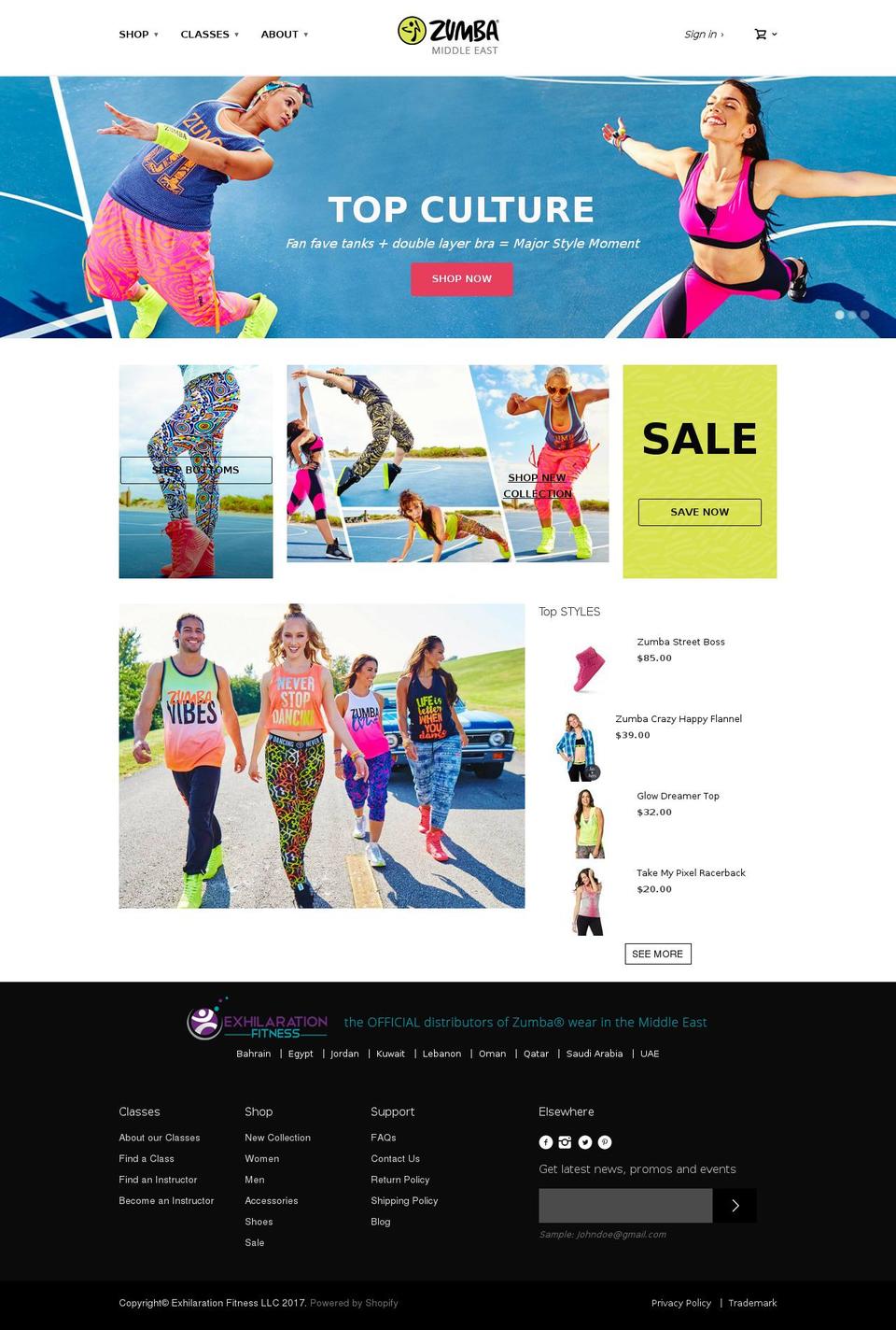 zumbawear-me.com shopify website screenshot