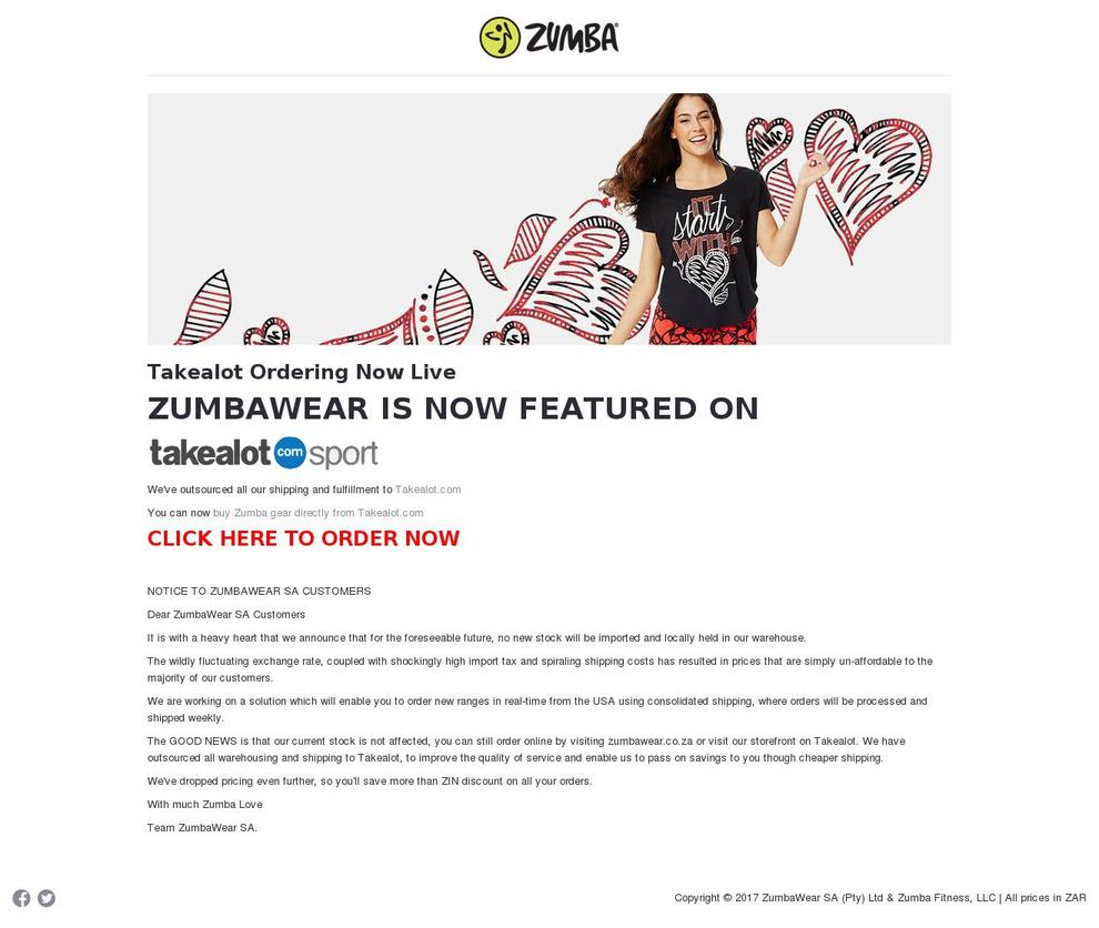 Spotlight Shopify theme site example zumbawear.co.za