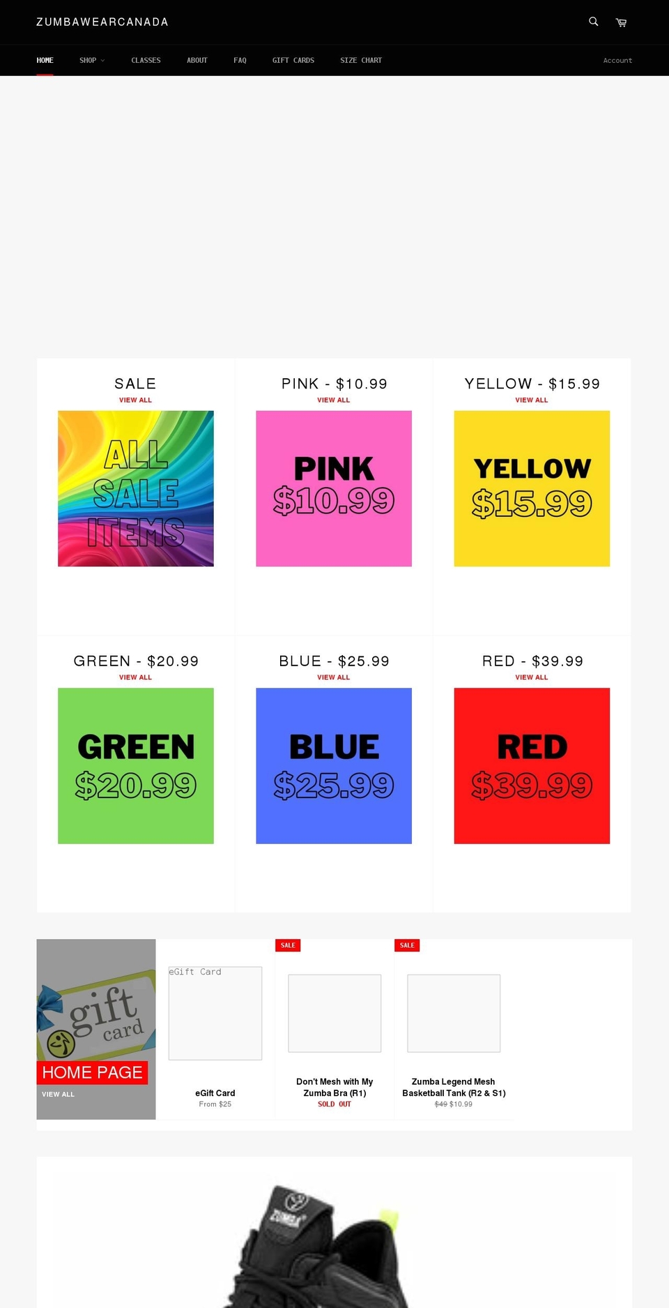 zumbawearcanada.ca shopify website screenshot