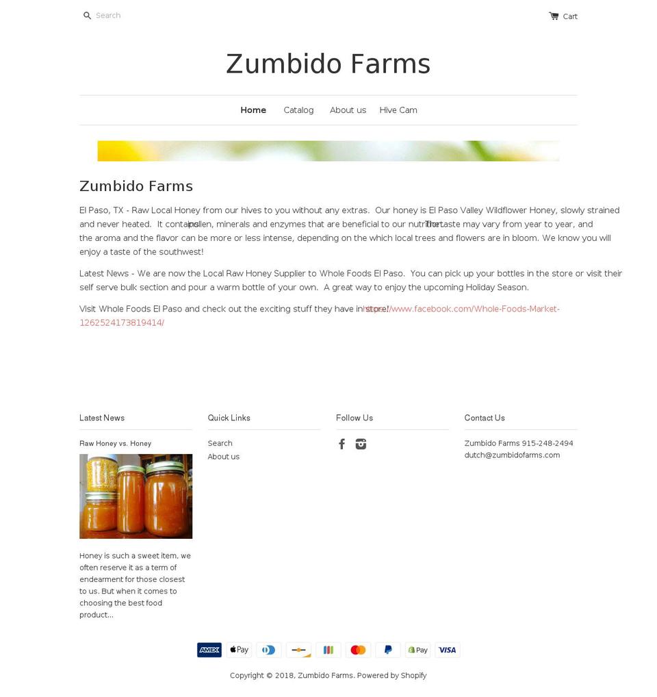 zumbidofarms.com shopify website screenshot